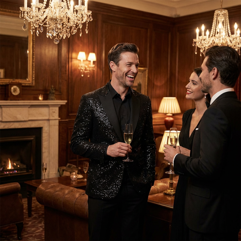 Herren Smoking-Anzug in Schwarz mit Glitzer