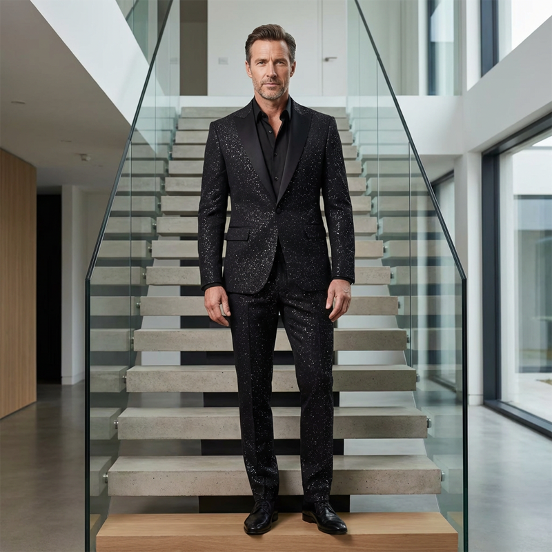 Herren Smoking-Anzug in Schwarz mit Glitzer