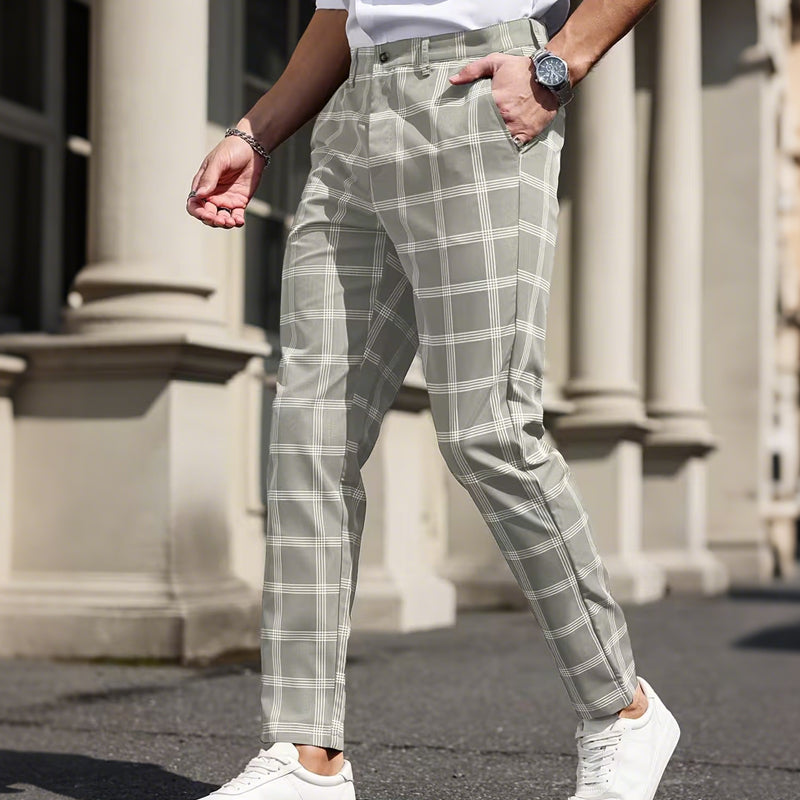 🔥Solange der Vorrat reicht 40 % Rabatt!🎉Herrenhose in schlanker Passform mit Karomuster
