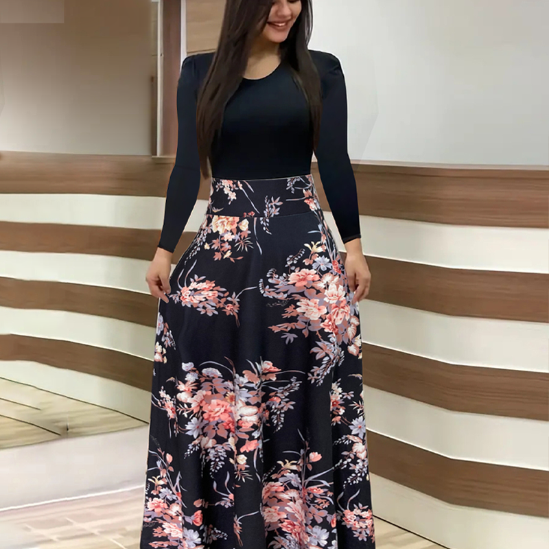 👗 Elegantes Damen-Kleid – Blumenmuster, Faltenbund & A-Linie – Für jeden Anlass