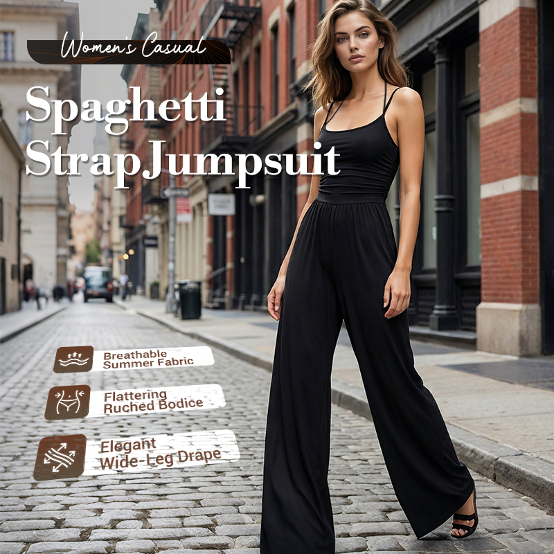 ☀️Damen Jumpsuit – Spaghettiträger mit Taillenbetonung und Weitem Bein