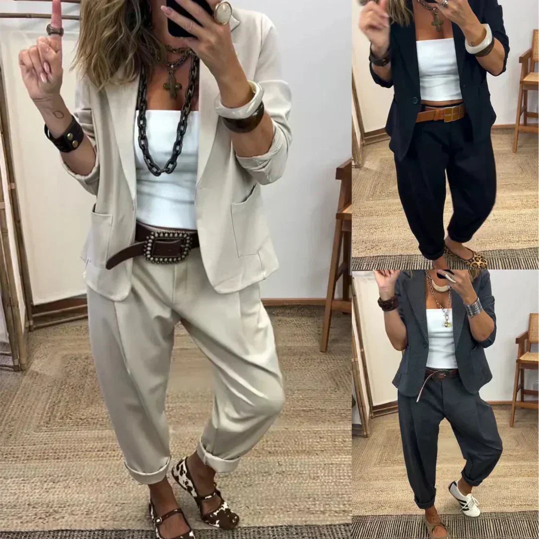 👔 50% RABATT! 💼 Damen Business-Anzug – Blazer mit Kragen & Hose, Bügelfrei & Klassischer Look 👖