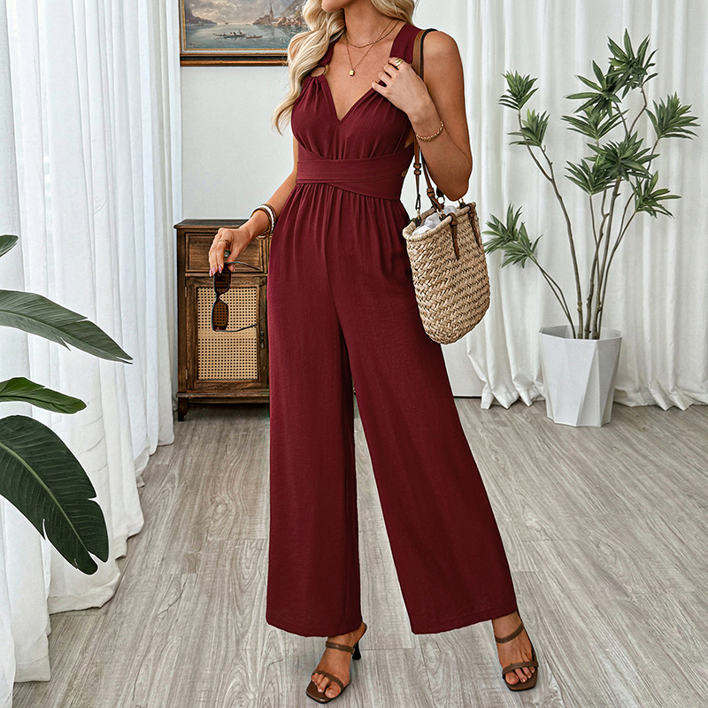 V-Ausschnitt Wide-Leg-Jumpsuit mit Ringdetail