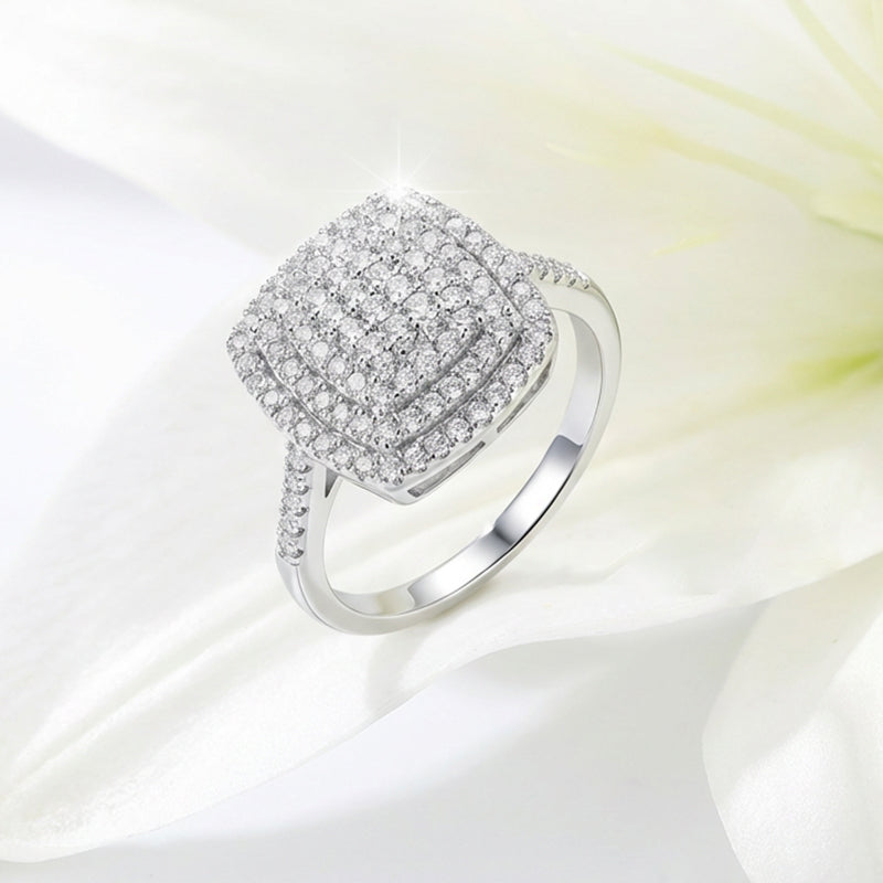 📢📢50 % Rabatt!! ⏰ Brillanter Doppel-Halo Quadratring für Damen – Funkelndes Design, Goldfinish & Perfekt für Besondere Anlässe 🌟