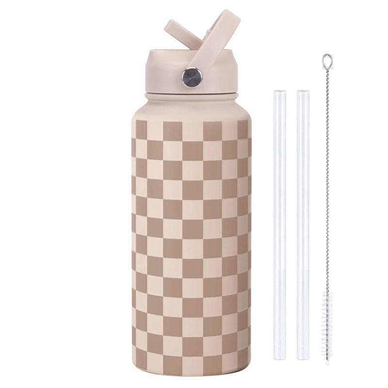 Isolierte Wasserflasche mit großem Fassungsvermögen, Strohhalmdeckel und Tragegriff