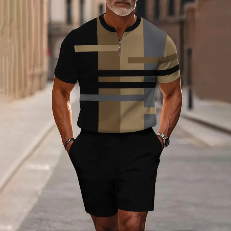 Herren-Hemd-und-Shorts-Set mit Viertelreißverschluss