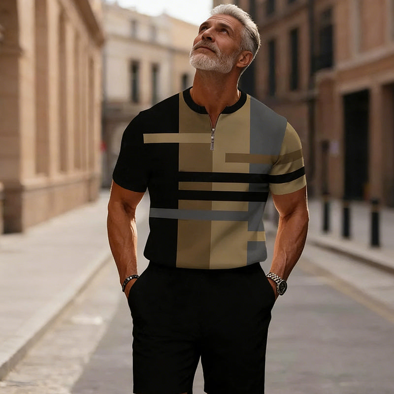 Herren-Hemd-und-Shorts-Set mit Viertelreißverschluss