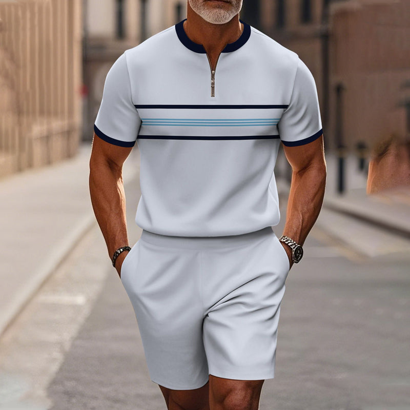 Herren-Hemd-und-Shorts-Set mit Viertelreißverschluss