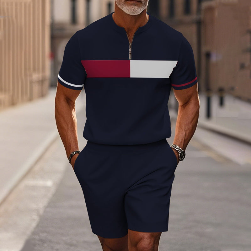 Herren-Hemd-und-Shorts-Set mit Viertelreißverschluss