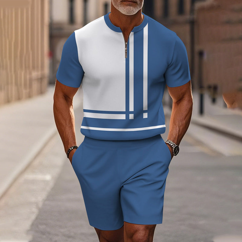 Herren-Hemd-und-Shorts-Set mit Viertelreißverschluss