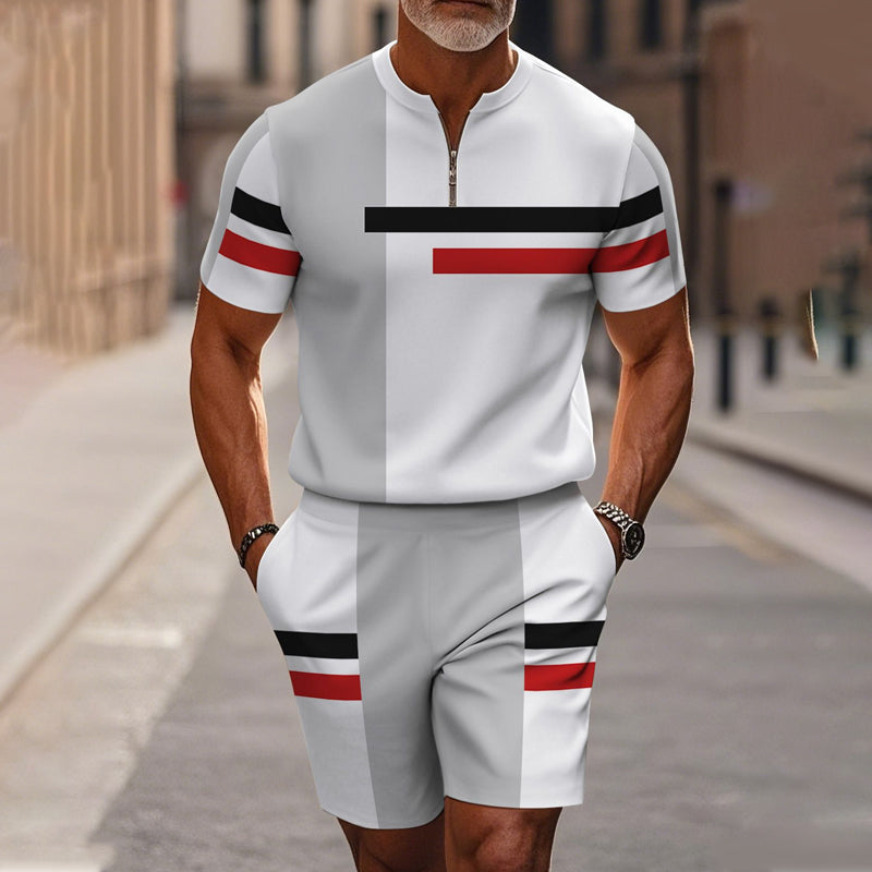 Herren-Hemd-und-Shorts-Set mit Viertelreißverschluss