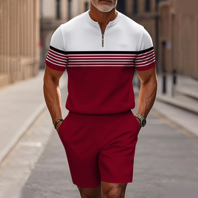 Herren-Hemd-und-Shorts-Set mit Viertelreißverschluss