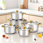 🍳 50% RABATT! 🔥 5-teiliges Kochset – Robuster Edelstahl, Glasdeckel & Elegante Gold-Akzente für Eine Stilvolle Küche ✨