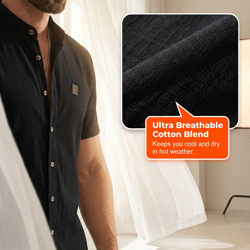 👔 LIMITIERTES ANGEBOT: 50% RABATT! ☀️ Stehkragen-Kurzarmhemd für Herren – Atmungsaktiv, Lockere Passform & Vielseitig ✨