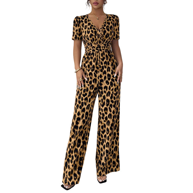 💎 -50% AUF DEN LEOPARDEN-JUMPSUIT! 💎 V-Ausschnitt, Tailliert & Weites Bein im Retro Y2K Style für Damen