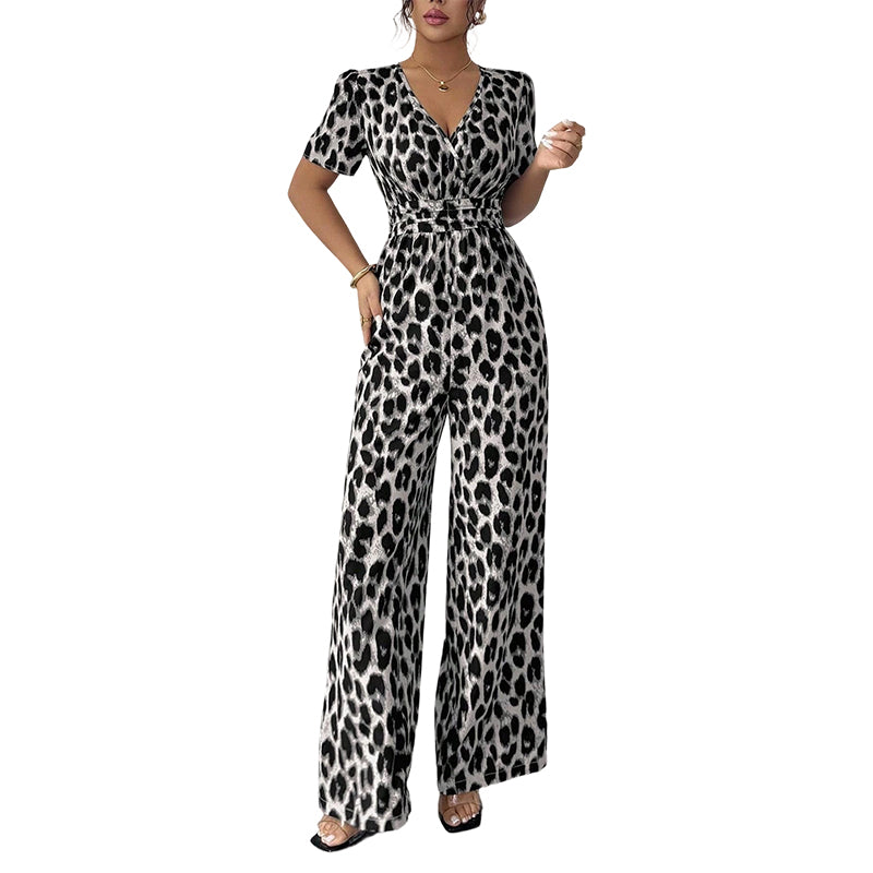 💎 -50% AUF DEN LEOPARDEN-JUMPSUIT! 💎 V-Ausschnitt, Tailliert & Weites Bein im Retro Y2K Style für Damen