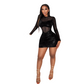 💞Damenmode: Figurbetontes Kleid mit Mesh-Einsätzen und Rüschen