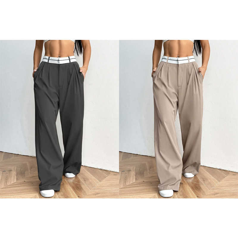 Stylische Hose mit weitem Bein 💃 Farblich abgesetzter Bund + hoher Bund ✨ Perfekt fürs Büro oder zum Shoppen 👜