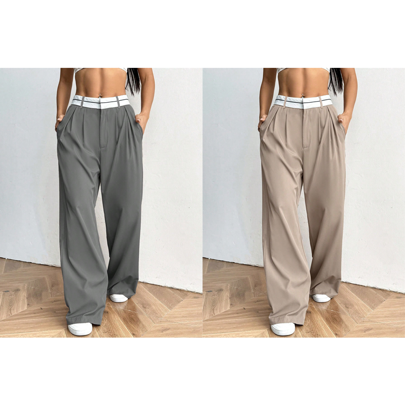Stylische Hose mit weitem Bein 💃 Farblich abgesetzter Bund + hoher Bund ✨ Perfekt fürs Büro oder zum Shoppen 👜