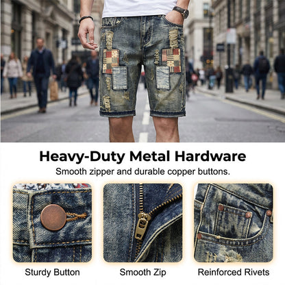 Destroyed-Jeansshorts für Herren mit Patches – lässig, auffällig & bequem