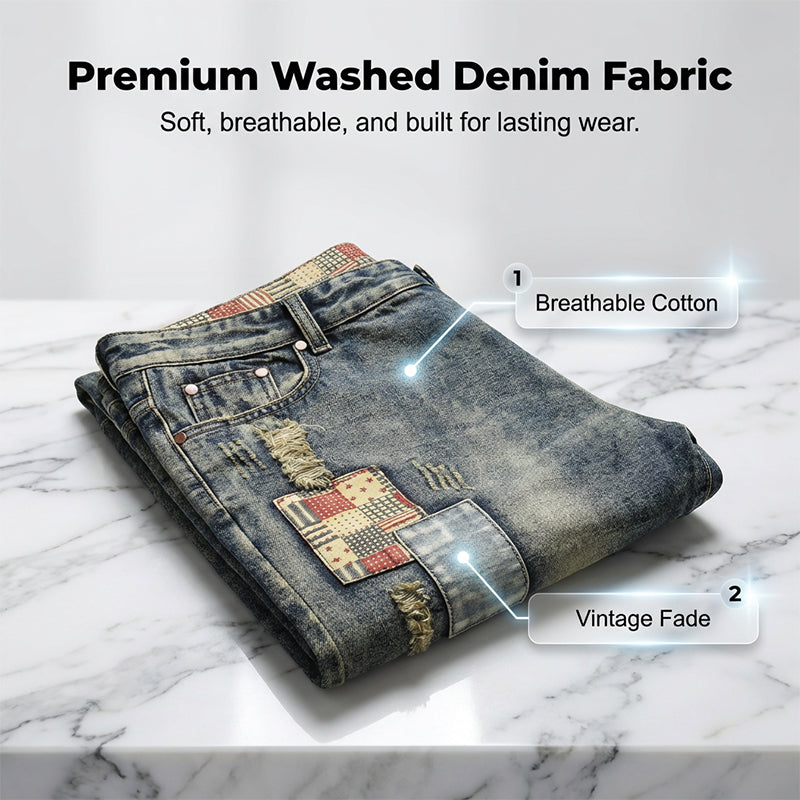 Destroyed-Jeansshorts für Herren mit Patches – lässig, auffällig & bequem
