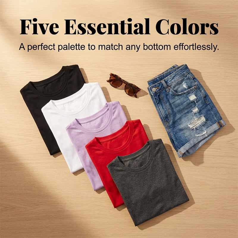 👕⏰ 50% RABATT! 5er-Pack Unifarbene Basic T-Shirts aus Baumwolle – Vielseitige Klassiker für deinen Kleiderschrank 🧳