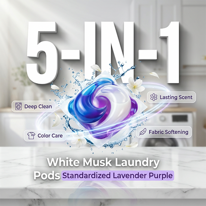 🌸🧺 5-in-1 Waschmittelkapseln mit weißem Moschus – entfernt Flecken & schont Fasern ✨💧 80 Stück, langanhaltend frisch, ideal für Haushalt & Reise.