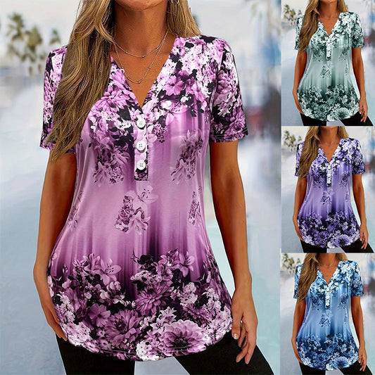 👚 50% RABATT! 🌸 Elegantes Damen-Kurzarmoberteil mit Blumendruck – Leichter Stoff, Romantisches Design & Perfekt Für Warme Tage ☀️