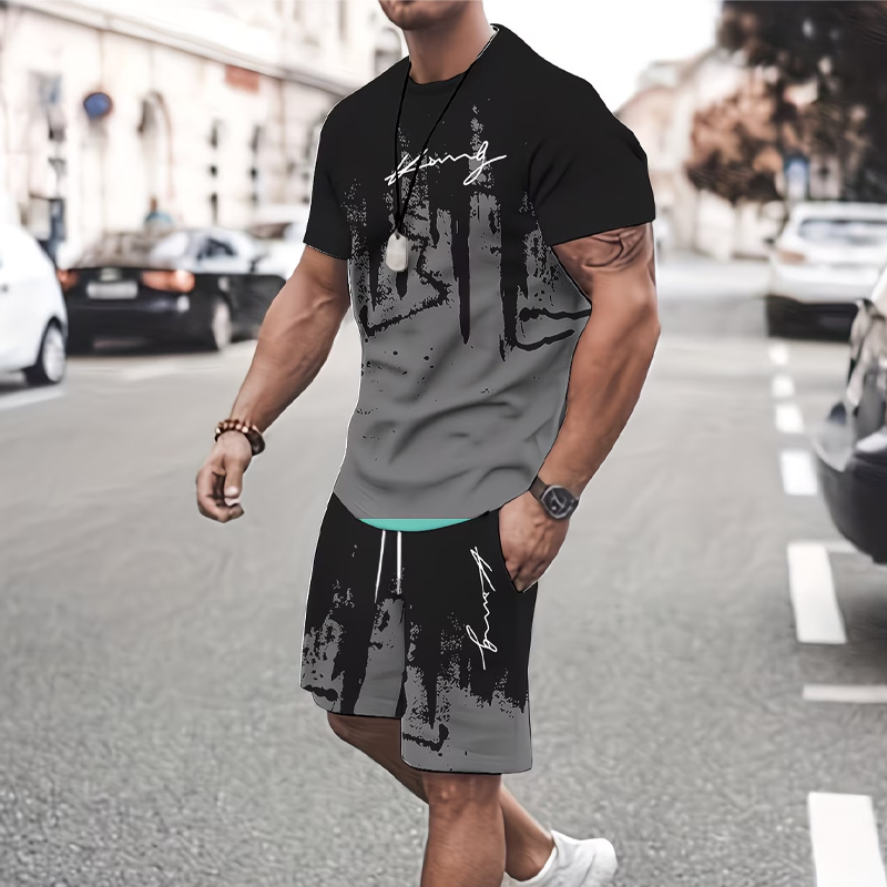 👕 50% RABATT! 🔥 Herren-Set aus grafisch bedrucktem T-Shirt & Shorts – Weicher Stoff, Auffälliges Design & Perfekt Für Sommertage ☀️