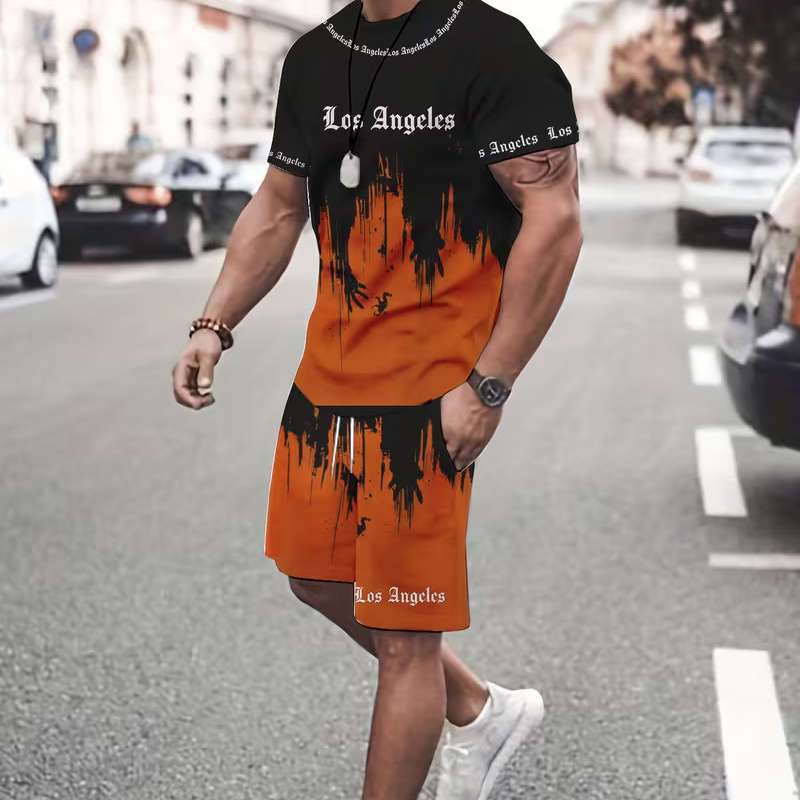 👕 50% RABATT! 🔥 Herren-Set aus grafisch bedrucktem T-Shirt & Shorts – Weicher Stoff, Auffälliges Design & Perfekt Für Sommertage ☀️