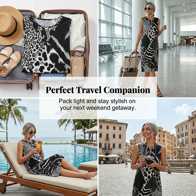 👗 50% RABATT! 🐆 Ärmelloses Midikleid für Damen mit Leopardenmuster – Figurbetont, Leichter Stoff & Perfekt Für Einen Wilden Look 💃