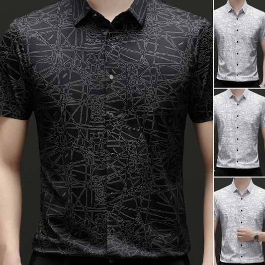👔 50% RABATT! 🎨 Stilvolles Hemd mit Abstraktem Geometrischem Muster & Kragen für Herren – Leichter Stoff, Moderner Schnitt & Perfekt Für Freizeit & Büro 💼