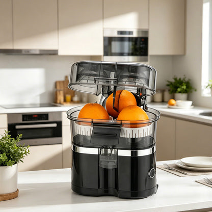 🍹🔥 50% RABATT ⏰ Automatische Zitruspresse mit zwei Ausläufen – frischer Saft in Sekunden 🍊✨