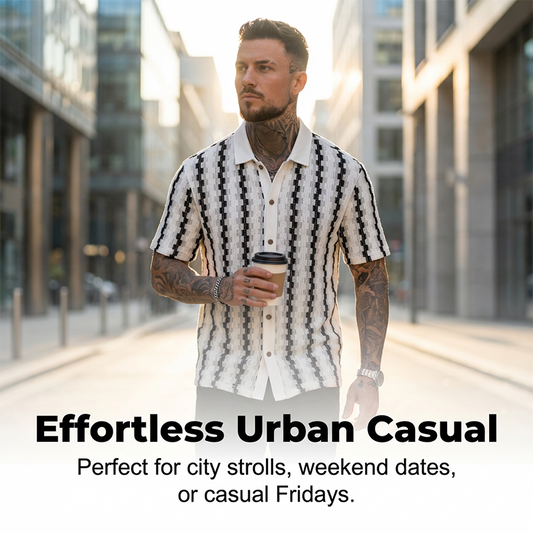 👕 50% RABATT! ✨ Retro-Geo-Strick-Shirt für Herren – Kurzarm, Atmungsaktiv, Kontrastkragen & Ideal Für Einen Stilvollen Auftritt Im Herbst 🍂