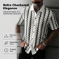 👕 50% RABATT! ✨ Retro-Geo-Strick-Shirt für Herren – Kurzarm, Atmungsaktiv, Kontrastkragen & Ideal Für Einen Stilvollen Auftritt Im Herbst 🍂