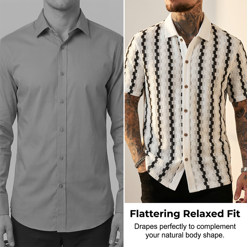 👕 50% RABATT! ✨ Retro-Geo-Strick-Shirt für Herren – Kurzarm, Atmungsaktiv, Kontrastkragen & Ideal Für Einen Stilvollen Auftritt Im Herbst 🍂