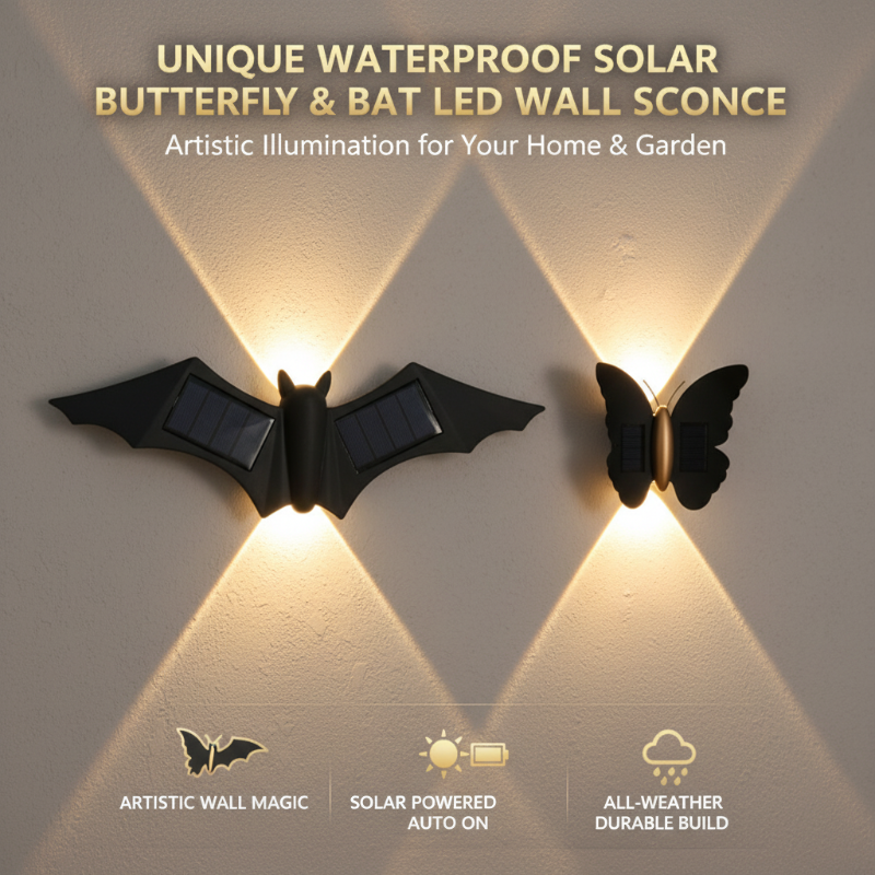 🦋🦇Einzigartige, wasserdichte LED-Wandleuchte in Form eines Schmetterlings und einer Fledermaus mit Solarantrieb