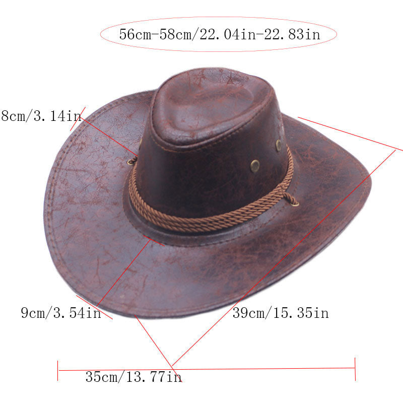 🤠 50% RABATT! ☀️ Vintage-Cowboyhut mit breiter Krempe & Riemen – PU, verstellbar & einheitsgröße – Perfekt für Western-Look & Sommerfestivals 🌾