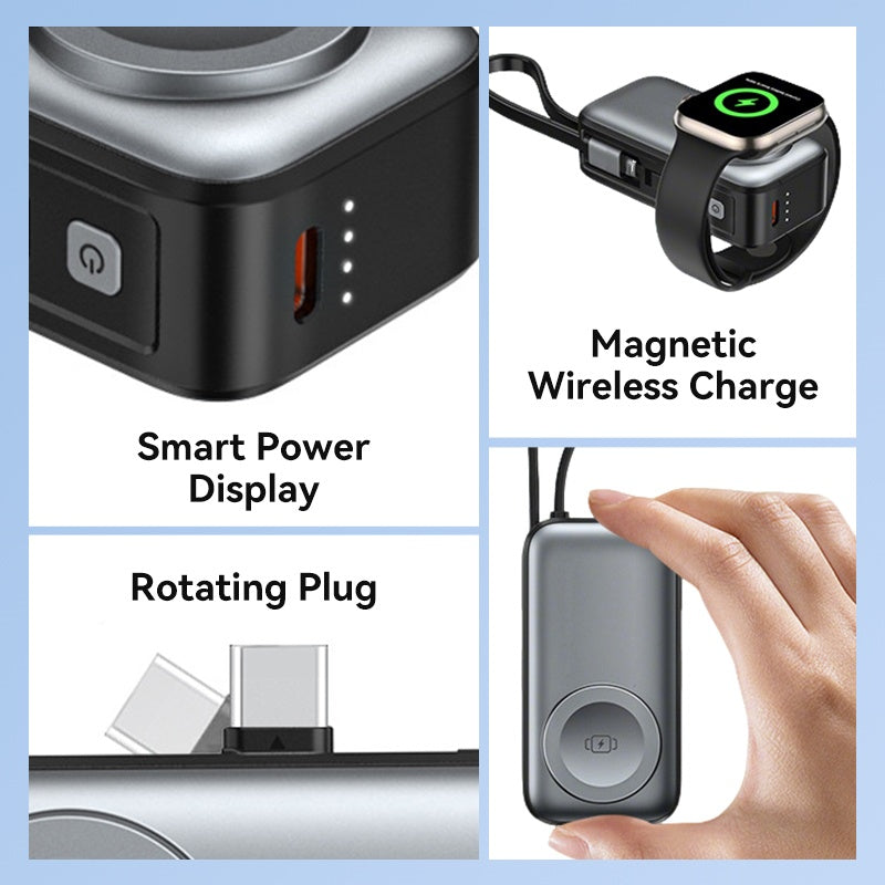 🌞Frühlingserwachen: 50% Rabatt!⚡3-in-1 Magnetische Mini Powerbank – Integrierte Kabel & Drehstecker – 5000 mAh – Kabelloses Laden für iPhone, Watch & Android – Ultra kompakt