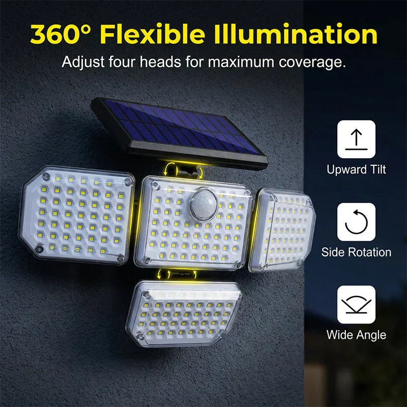 Solar Bewegungsmelderleuchte☀️✨Mehrere Leuchtenköpfe Außenlampe
