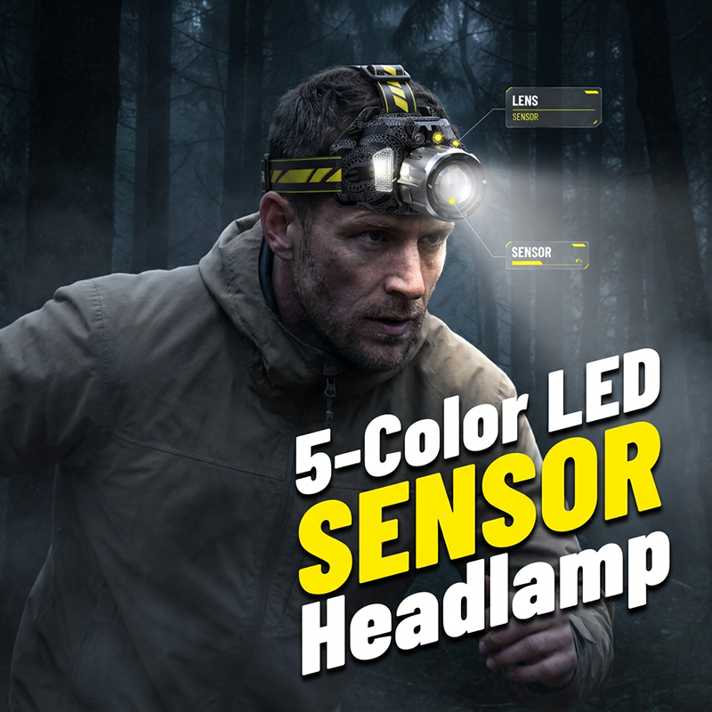 🔦 50% RABATT! 💡 LED-Stirnlampe – 5 Farben, Bewegungssensor & UV‑Modus ✨