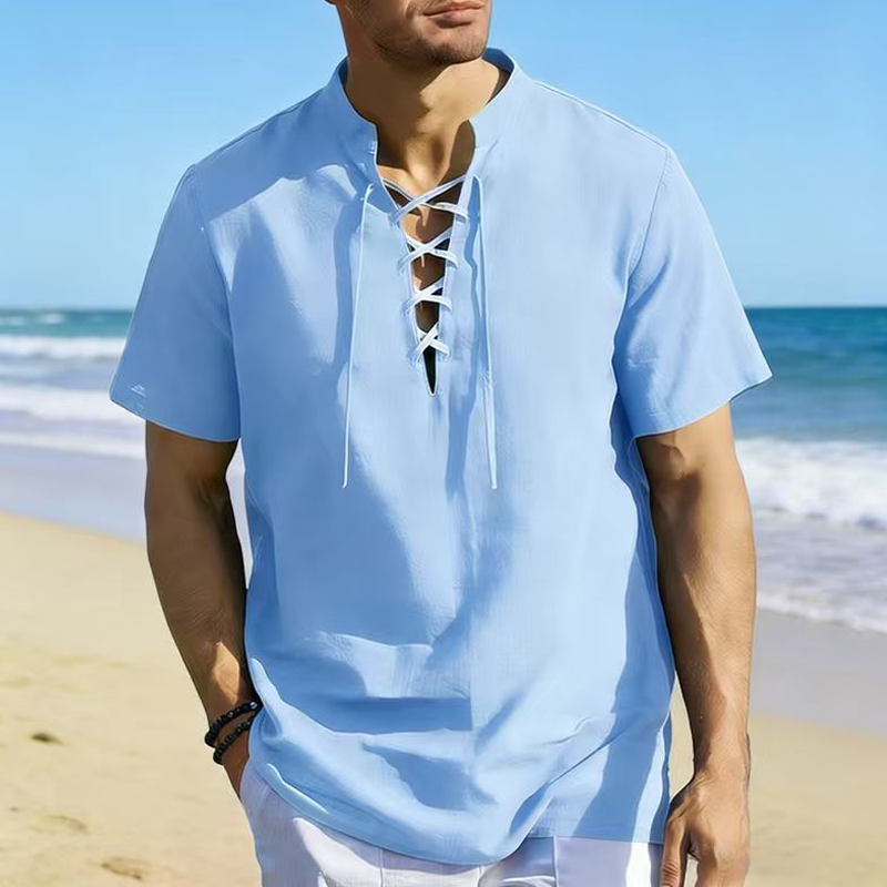 👔 50% RABATT! 🏆 Herren lässiges Schnürhemd mit Kurzarm – Atmungsaktiv & vielseitig – Perfekt für Sommer, Freizeit oder lässige Bürotage – bequemer Look mit Stil ✨🌿