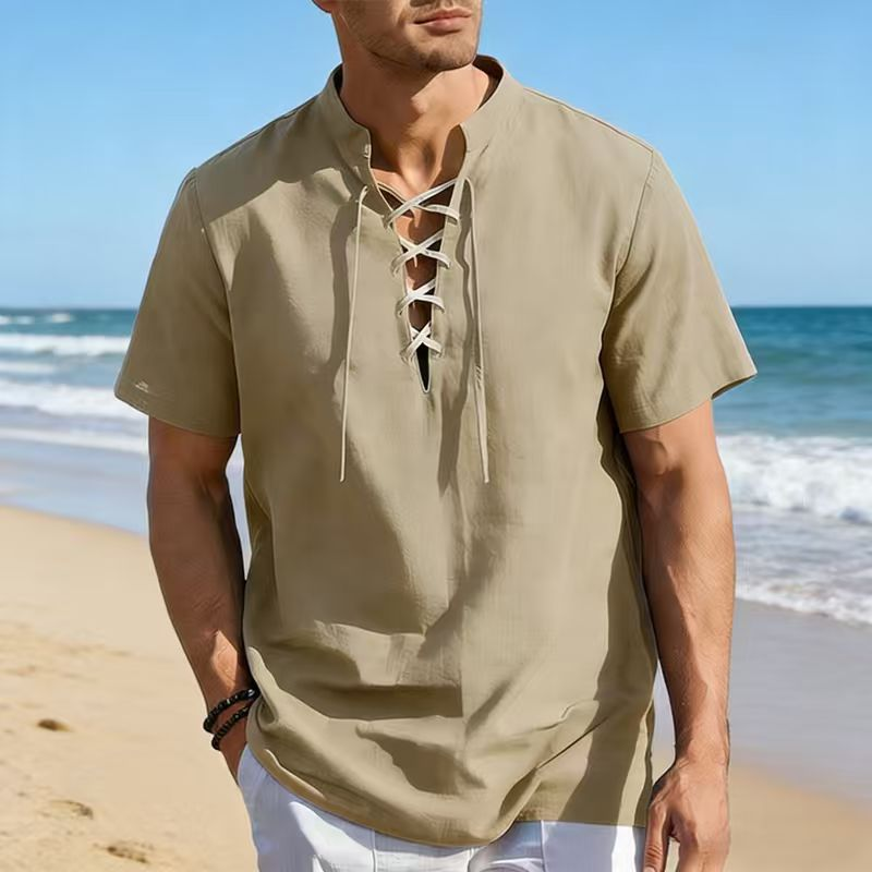 👔 50% RABATT! 🏆 Herren lässiges Schnürhemd mit Kurzarm – Atmungsaktiv & vielseitig – Perfekt für Sommer, Freizeit oder lässige Bürotage – bequemer Look mit Stil ✨🌿