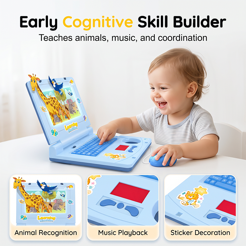 💻Interaktiver Simulations-Spielzeug-Laptop – Lichter, Töne & Lernspiele – Fördert spielerisch Kreativität & Motorik bei Kindern 🎵