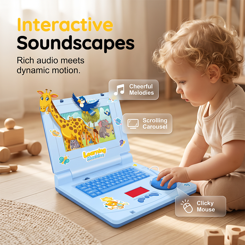 💻Interaktiver Simulations-Spielzeug-Laptop – Lichter, Töne & Lernspiele – Fördert spielerisch Kreativität & Motorik bei Kindern 🎵