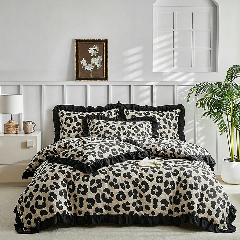 🐆 JETZT 50% RABATT! 🛌 Leoparden-Druck Rüschen-Bettbezug-Set – Weiches Gewebe, schickes Rüschendetail & lebendiger Druck – Perfekt für ein kühnes, gemütliches Schlafzimmer ✨