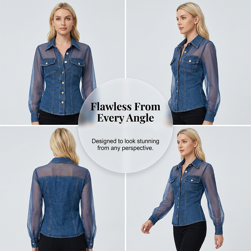 🏃‍♀️ Es wird im Akkord weggeschnappt – zögern Sie nicht! Damen Mesh-Patchwork-Denim-Oberteil