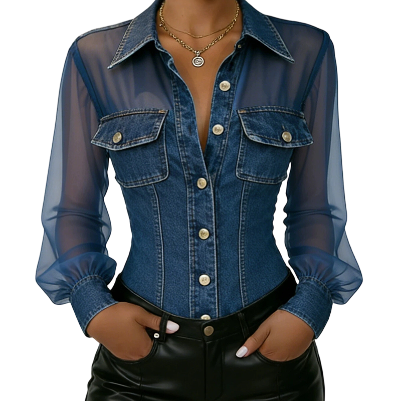 🏃‍♀️ Es wird im Akkord weggeschnappt – zögern Sie nicht! Damen Mesh-Patchwork-Denim-Oberteil