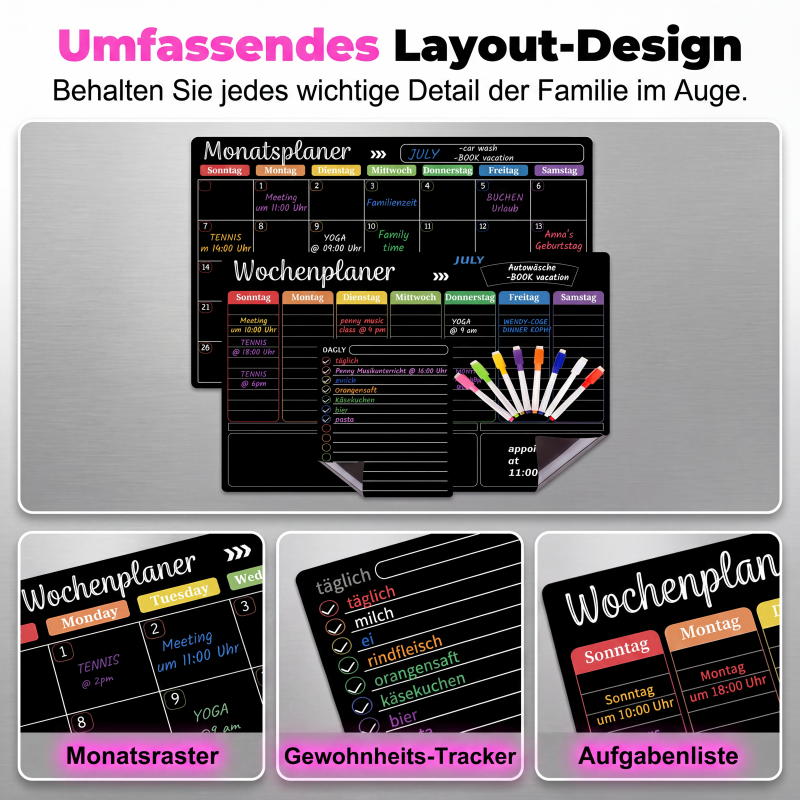 🗓️ 50% RABATT!📌 Magnetisches Kühlschrank Kalender Planer Set inklusive abwischbarer Schreibmarker📝