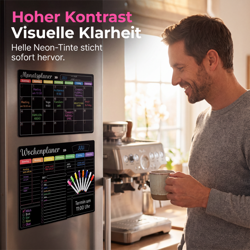 🗓️ 50% RABATT!📌 Magnetisches Kühlschrank Kalender Planer Set inklusive abwischbarer Schreibmarker📝